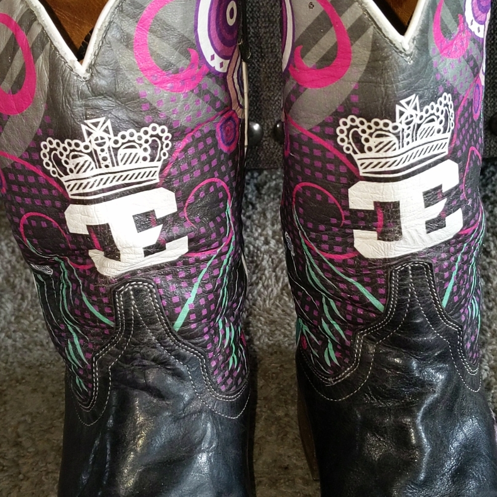 CINCH Edge "QUEENISM" black marbled leather cowgirl western boots square toe sz7 - Picture 11 of 16